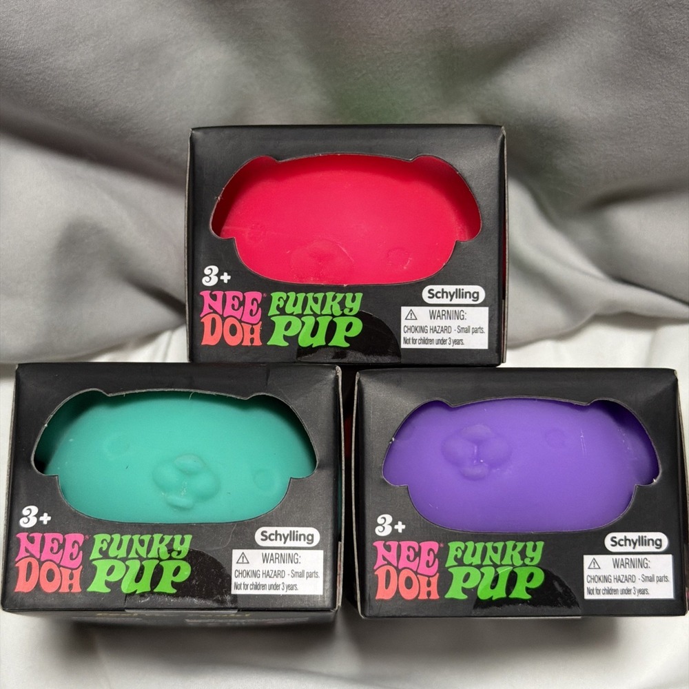 Schylling Needoh Funky Pup/Dog Nee Doh Stress Ball Lot Of 3 NEW Purple Pink Cyan